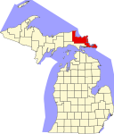 Map of Michigan highlighting Chippewa County